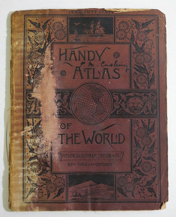 Handy Atlas of the World 4to, 31 p. col. maps. Limp Maroon cloth. Extremely scarce low cost: Title: Handy Atlas of the World 4to, 31 p. col. maps. Limp Maroon cloth. Extremely scarce low cost commercial atlas by a schoolbook publisher. Priced at fifty cents it competed with Mast, Crowell