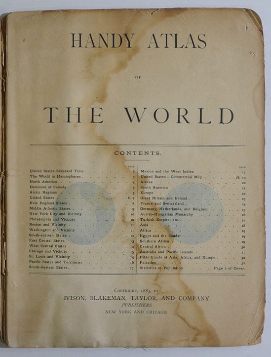 Handy Atlas of the World 4to, 31 p. col. maps. Limp Maroon cloth. Extremely scarce low cost - 2