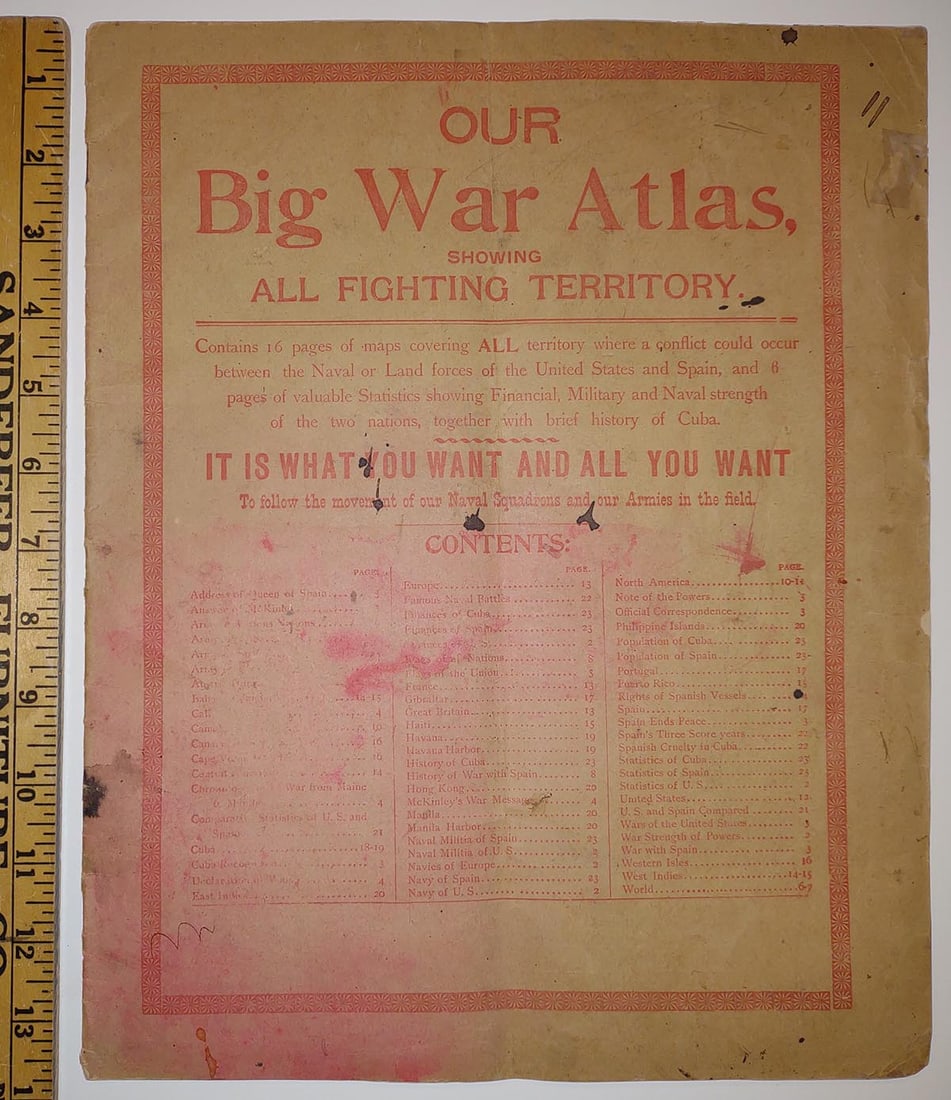 Our Big War Atlas showing all fighting territory. Containing 16 pages of maps covering ALL territory: Title: Our Big War Atlas showing all fighting territory. Containing 16 pages of maps covering ALL territory where a conflict could occur betweeen the Naval and Land forces of the United States and