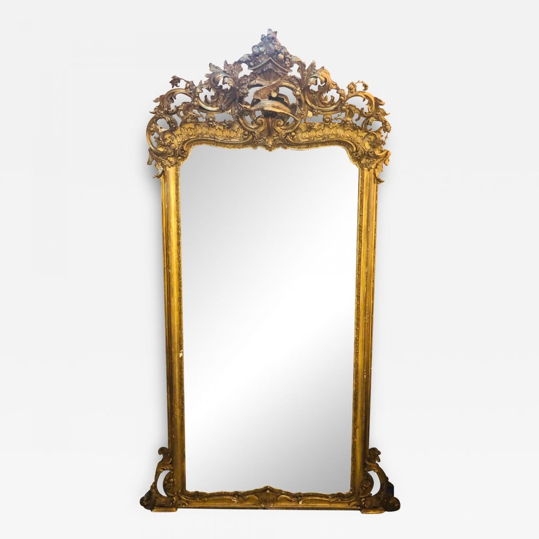 19th Century Carved Gilt Gold Pier, Console, Floor or over the Mantle Mirror: Title: 19th Century Carved Gilt Gold Pier, Console, Floor or over the Mantle Mirror Description: An enormous monumental 19th century carved gilt gold pier, console, floor, full length or over the mant