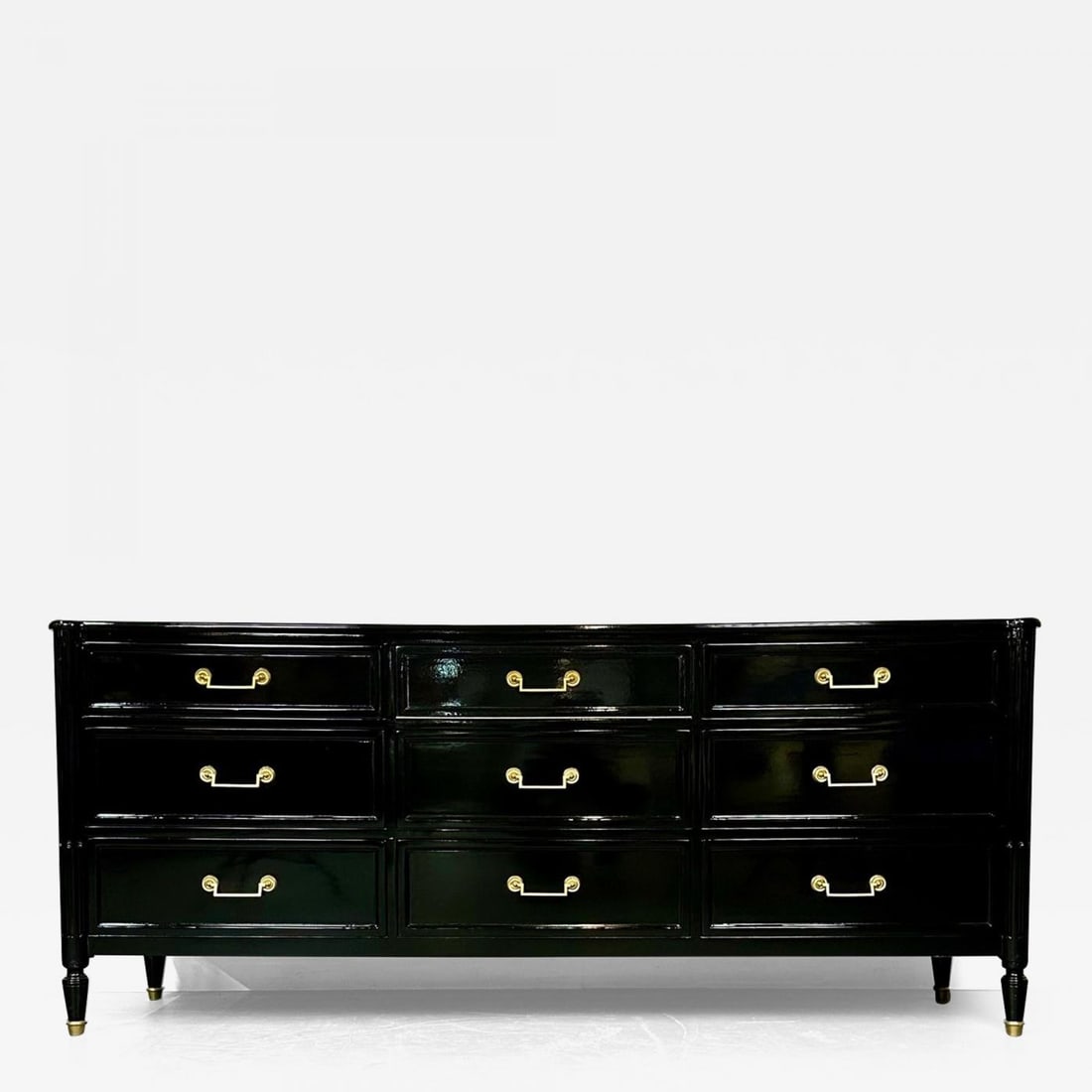 Hollywood Regency Ebony Lacquer Sideboard / Commode, Jansen Style, Baker: Title: Hollywood Regency Ebony Lacquer Sideboard / Commode, Jansen Style, Baker Description: Hollywood Regency Ebony Lacquer Sideboard / Commode, Jansen Style, Baker Custom Baker Hollywood Regency Dre