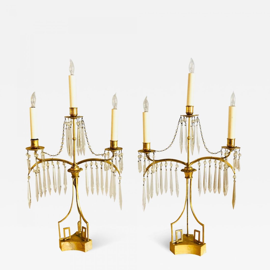 Russian Neoclassical, Table Lamps, Dore Bronze, Crystal, France, 19th C.: Title: Russian Neoclassical, Table Lamps, Dore Bronze, Crystal, France, 19th C. Description: Russian Neoclassical, Table Lamps, Dore Bronze, Crystal, France, 19th C. A pair of 19th-century Russian Neo