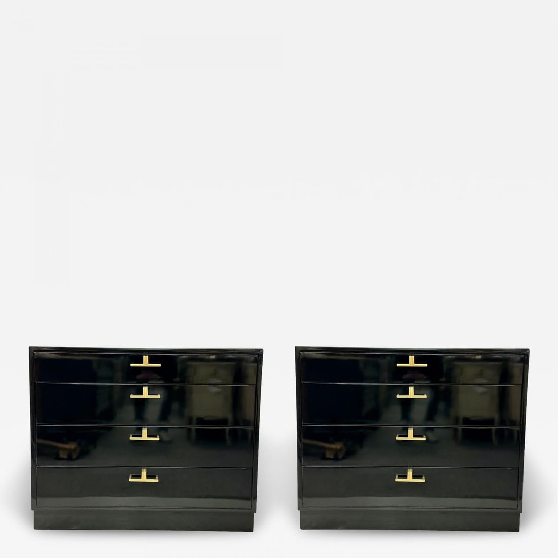 Mid-Century Modern American Designer Black Lacquer Cabinets / Nightstands, Brass: Title: Mid-Century Modern American Designer Black Lacquer Cabinets / Nightstands, Brass Description: Mid-Century Modern American Designer Black Lacquer Cabinets / Nightstands, Brass More Information: