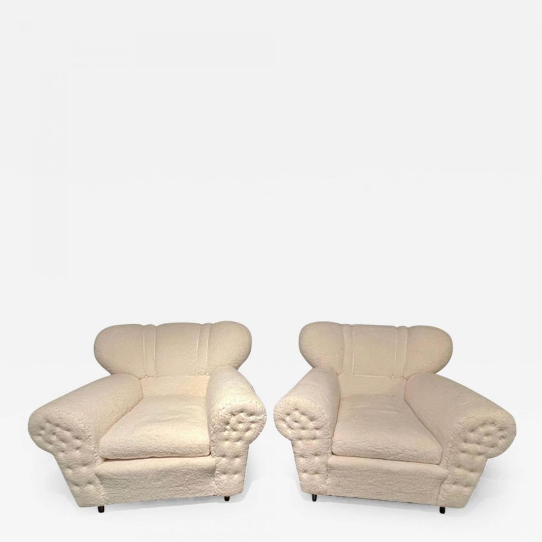 Mid-Century Modern Guglielmo Ulrich Lounge Chairs a Pair, Plush Sherpa Design: Title: Mid-Century Modern Guglielmo Ulrich Lounge Chairs a Pair, Plush Sherpa Design Description: Italian Guglielmo Ulrich style lounge chairs. A fine pair from Italy, circa 1940s. Upholstered in a pl