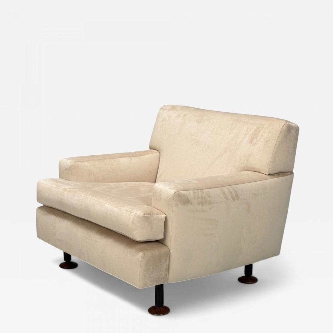 Marco Zanuso, Beige Velvet, Wood, Metal, Lounge Chair, Italy, 1960s: Title: Marco Zanuso, Beige Velvet, Wood, Metal, Lounge Chair, Italy, 1960s Description: Marco Zanuso, Arflex, Italian Mid-Century Modern, Cream Velvet, Wood, Metal, 'Square' Lounge Chair, Italy, 1960s