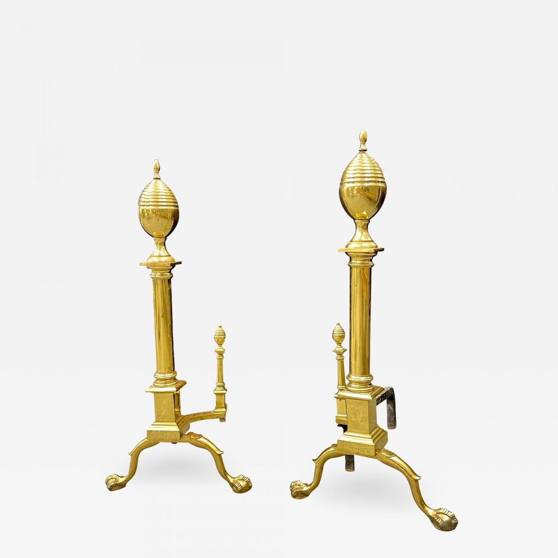 Pair of Large Bronze Georgian Style Andirons: Title: Pair of Large Bronze Georgian Style Andirons Description: Pair of large Bronze Georgian style andirons. These large and impressive andirons have been polished and are ready to sit in front of a
