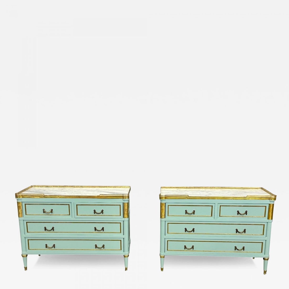 Louis XVI Hollywood Regency Jansen Style Mint Green Commodes / Nightstands: Title: Louis XVI Hollywood Regency Jansen Style Mint Green Commodes / Nightstands Description: Louis XVI Hollywood Regency Jansen Style Mint Green Commodes / Nightstands Pair of Maison Jansen style Ho