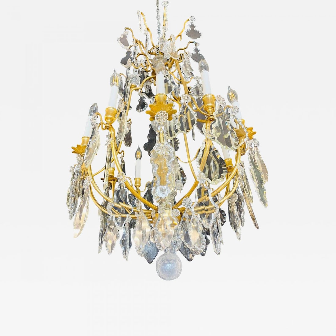 Louis XVI Style French Chandelier, 12 Lights, Crystal, Bronze Recently Wired: Title: Louis XVI Style French Chandelier, 12 Lights, Crystal, Bronze Recently Wired Description: Louis XVI Style French 12 Light Chandelier. Recently wired having a center column with two etched glass