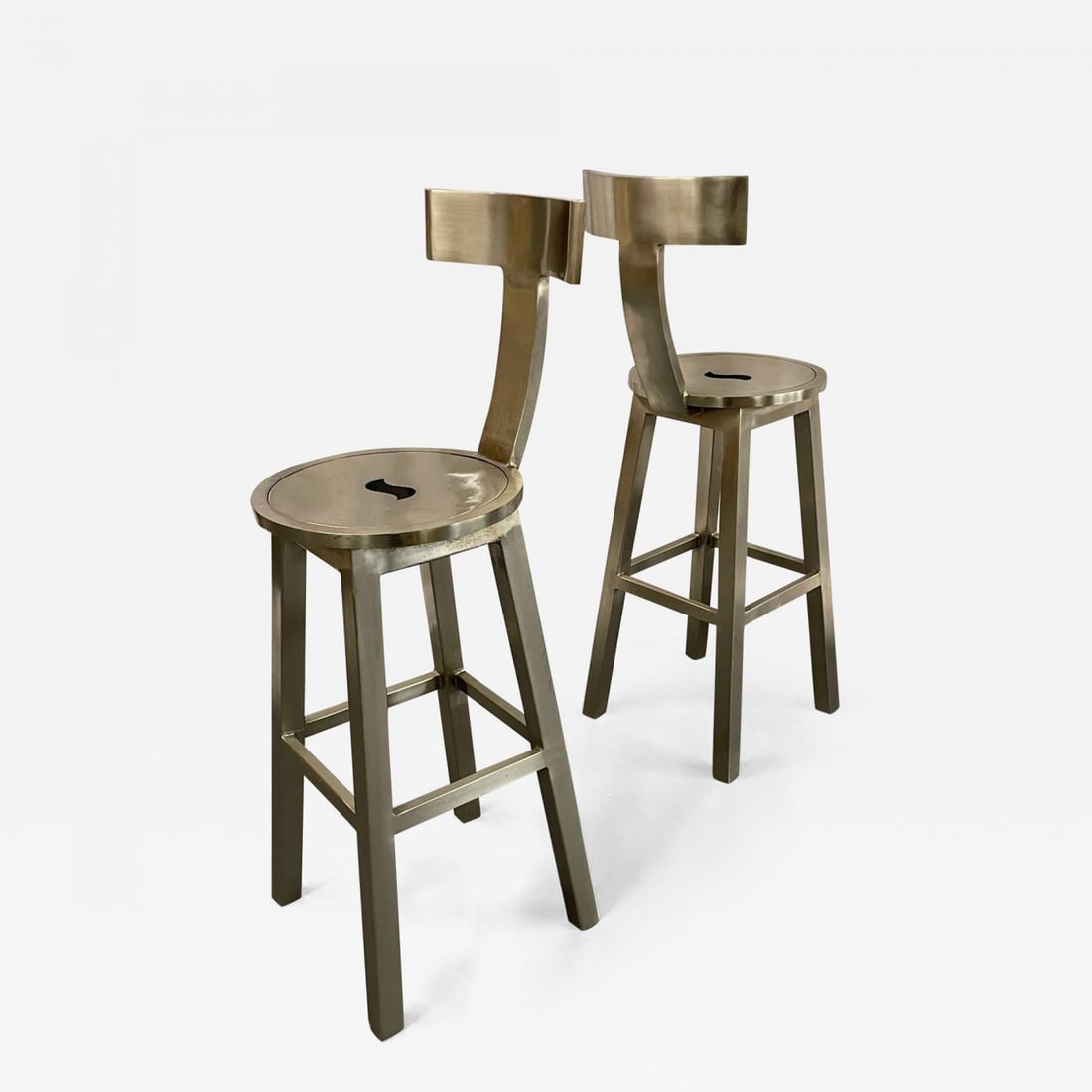 Pair of Modern Industrial Style Steel Bar / Counter Stools, Organic Form: Title: Pair of Modern Industrial Style Steel Bar / Counter Stools, Organic Form Description: Pair of Modern Industrial Style Steel Bar / Counter Stools, Organic Form Two (2) Industrial steel bar stool