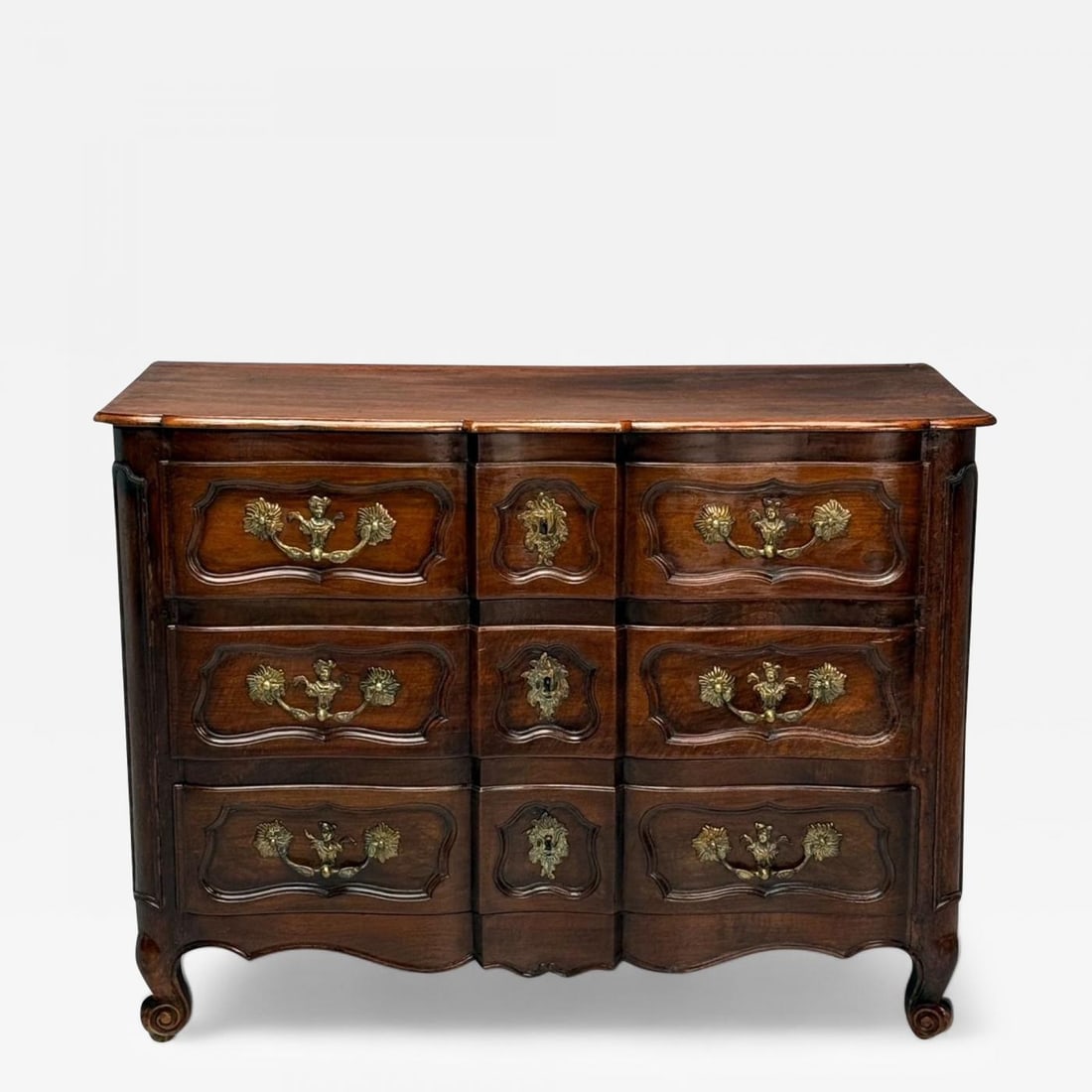 Baroque, French Louis XV, Provincial Cabinet, Walnut, Patinated Brass, 18th C. (1 of 13)