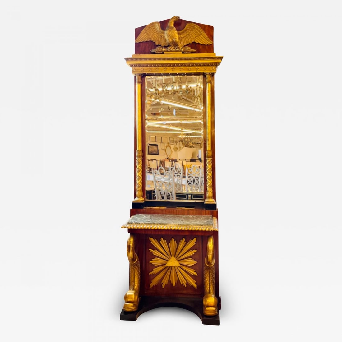 19th Century Mahogany Giltwood Console with Mirror, Neoclassical, P.G Bylanders: Title: 19th Century Mahogany Giltwood Console with Mirror, Neoclassical, P.G Bylanders Description: Signed P.G. Bylanders, Gothenburg, circa 1810 Swedish Neoclassical Carved Mahogany and Giltwood Cons