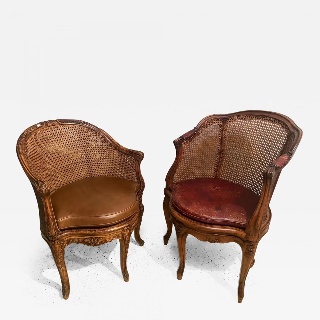 Two 18th Century French Caned Bergere de Bureau, a Compatible Pair: Title: Two 18th Century French Caned Bergere de Bureau, a Compatible Pair Description: 18th century French Caned Bergere de Bureau. A comparable pair of Bergeres. A Louie XV Beechwood Bergere de Burea