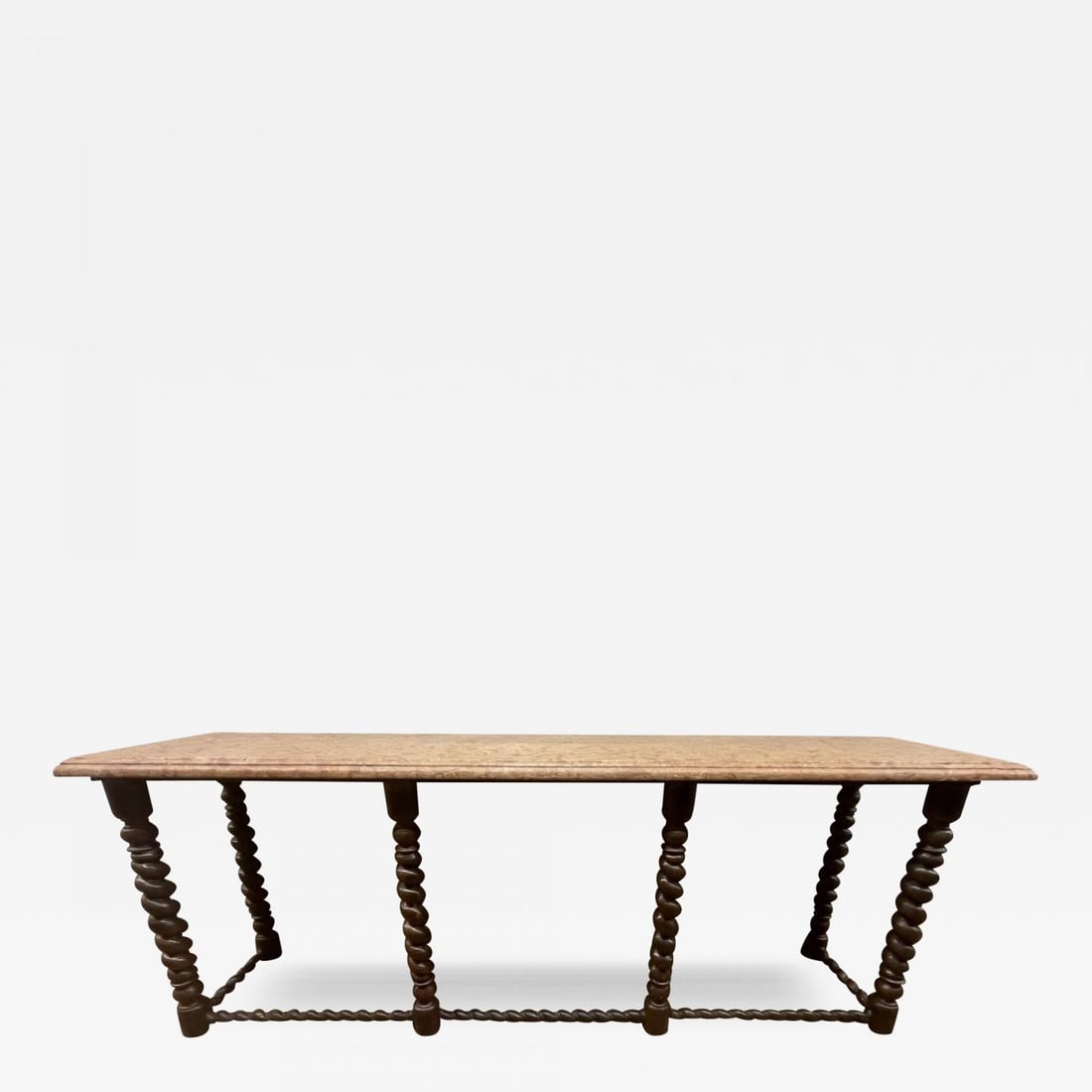 Baroque, Barley Twist Console Table, Tortoise, Marble, Bronze, 19th Century: Title: Baroque, Barley Twist Console Table, Tortoise, Marble, Bronze, 19th Century Description: Bronze Based Marble Top Console Table, 19th Century, Barley Twist, Tortoise Finish This mid-19th century