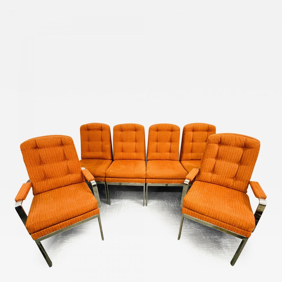 Set of Six Mid Century Modern Dining Chairs, Milo Baughman Style, Chrome, Fabric: Title: Set of Six Mid Century Modern Dining Chairs, Milo Baughman Style, Chrome, Fabric Description: Set of Six Mid Century Modern Dining Chairs, Milo Baughman Style, Chrome, Fabric Set of six mid cen