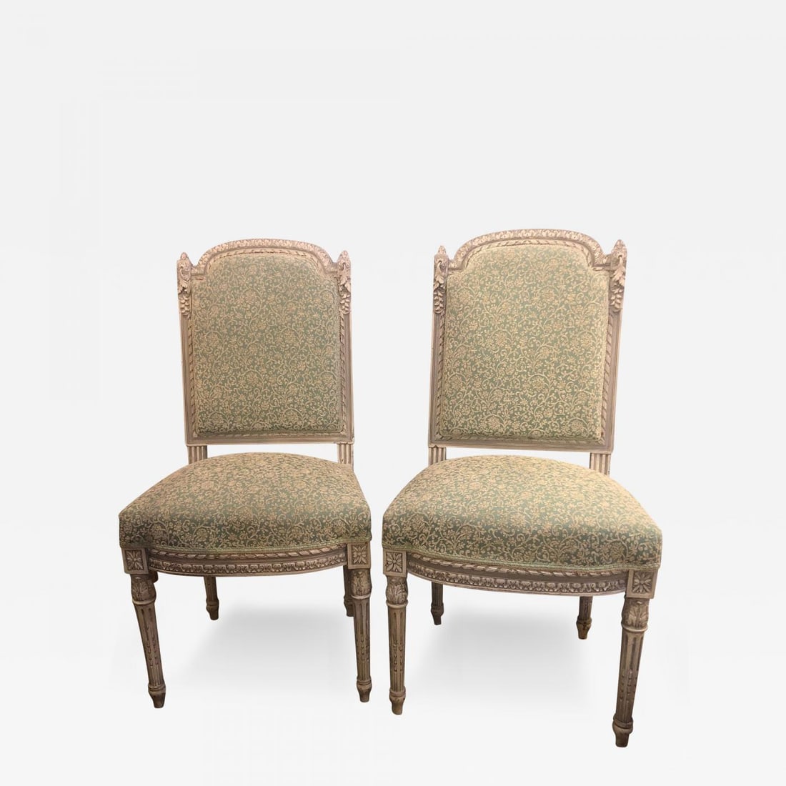 Pair of 19th-20th Century Paint Decorated Louis XVI Style Swedish Side Chairs: Title: Pair of 19th-20th Century Paint Decorated Louis XVI Style Swedish Side Chairs Description: Pair of 19th-20th century paint decorated Louis XVI style Swedish side chairs. This fine pair of Frenc