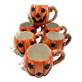 Vintage OCI/Fitz & Floyd Jack-O-Lantern/Mouse Mugs-Set of 6