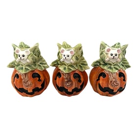 Vintage OCI/Fitz & Floyd Pumpkin/Mouse Candle Holders-Set of 3
