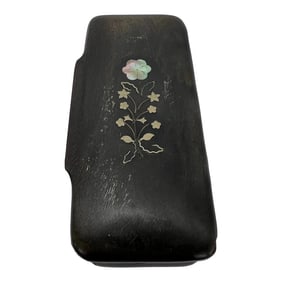 Antique Victorian Era Solid Horn Snuff Box Pique Inlay