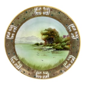 Antique Nippon Moriage Plate With Water Scene