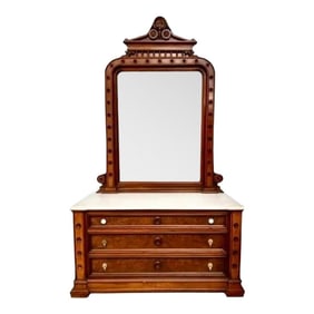 Late Victorian 19th C. George Henkels Attributed Dresser Chest + Mirror