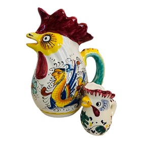 William Sonoma Rooster Pitcher + Mini-a Pair
