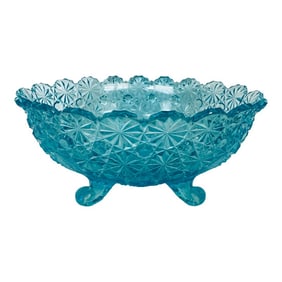 Vintage l.g. Wright Daisy & Button Blue Four Toed Oval Dish