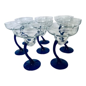 Libbey "Bravura" Blue Stem Margarita Glasses Set of 8
