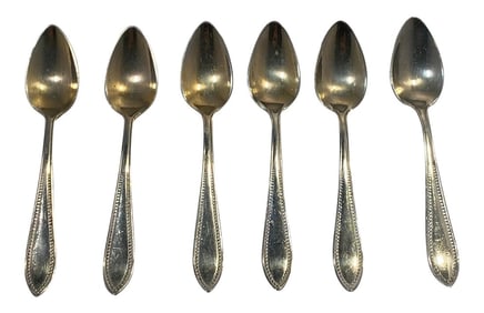Antique German Henninger Bros. Alpacca Demitasse Spoons in Case - Set of 6