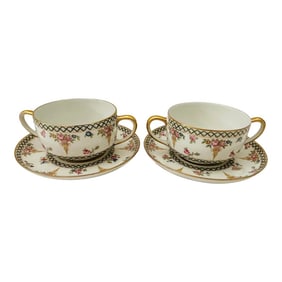 Pair of Antique Theodore Haviland Limoges Cream Soup Cup & Saucer