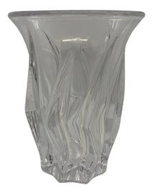1960"s Handblown Lead Crystal Vase by Vannes-Le-Châtel Glass-Crystalry in Ribbed Design