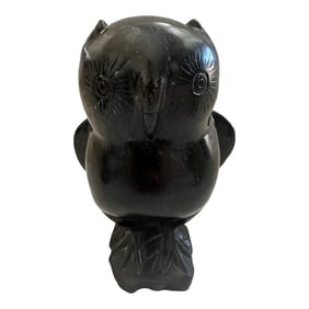 Vintage Hand Carved Black Stone Owl Figure