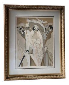 1987 "Three Doves" Art Deco Style Figurative Artist's Proof Lithograph by Issac Maimon, Framed