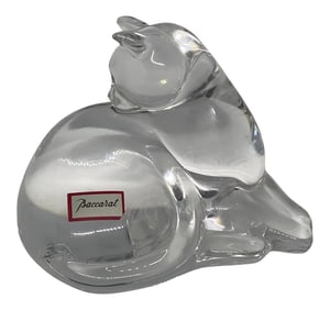 Late 20th Century Baccarat Crystal "Reclining Cat" Figurine