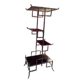 Early 20th Century Faux Bamboo Display Etagere Made of Metal and With a Faux Tortoiseshell Finish