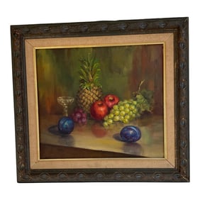 Mid 20th Century Oil on Canvas "Fruit Still Life" by Virginia Artist Wanda Marie Foster