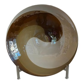 Vintage Modernist Designer Glass Bowl With Swirl Design and Metal Stand