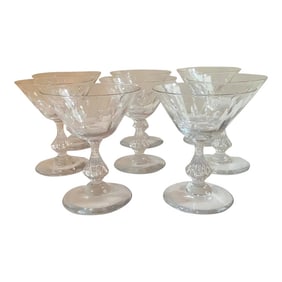 Midcentury Vintage Cut Glass Floral Vine Champagne Coupes - Set of 8