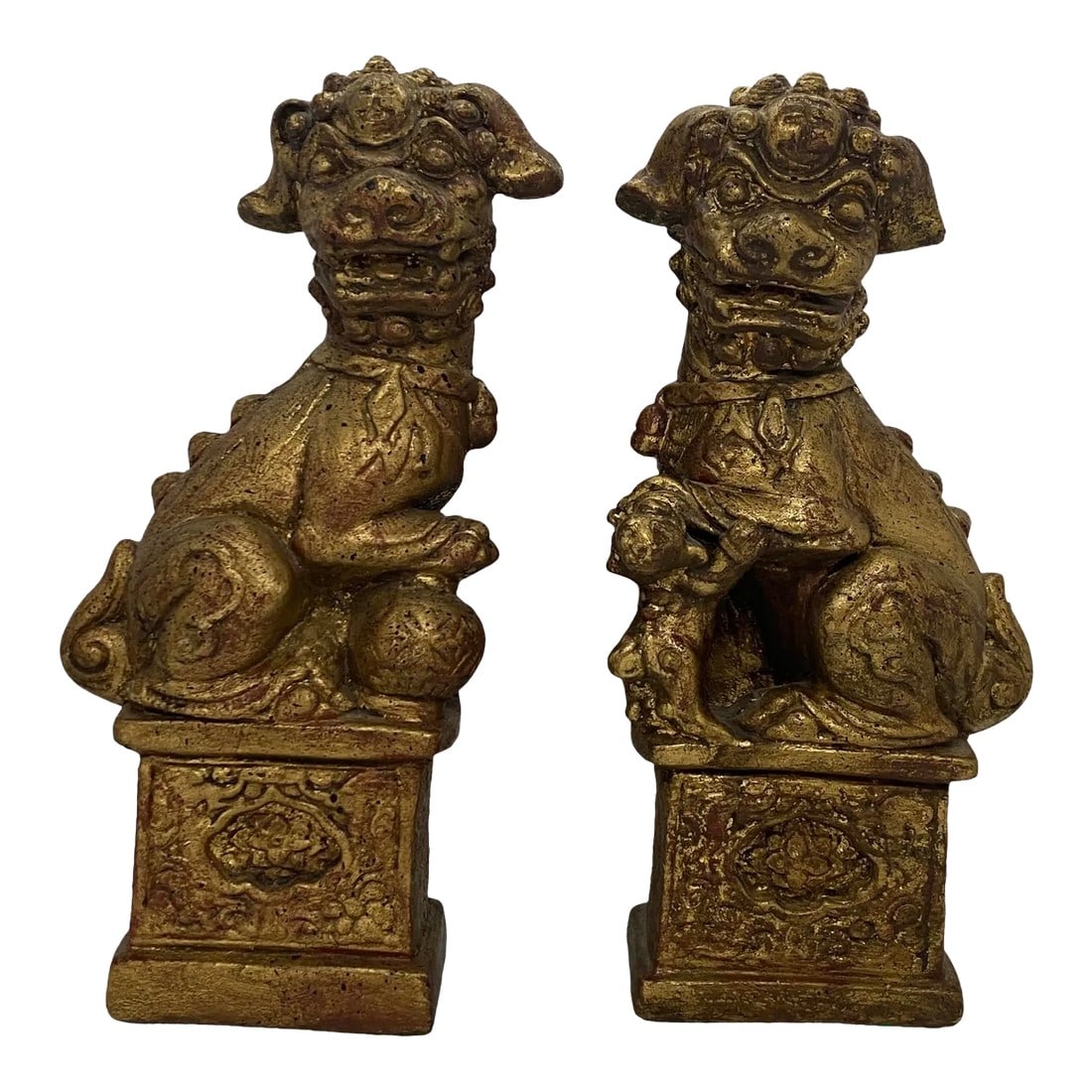 Vintage Brushed Gold Foo Dog Chinese Imperial Guardians Lion Statutes Figurines Bookends- A Pair (1 of 13)