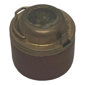 Early 20th Century Leather and Brass Travel Inkwell With Handle and Glass Insert