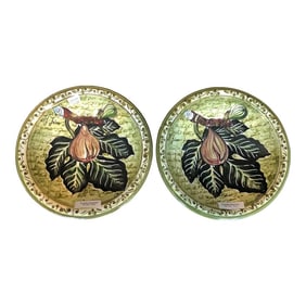 1990s Italian Hand Painted Round Ceramic Fig Wall Plates - a Pair