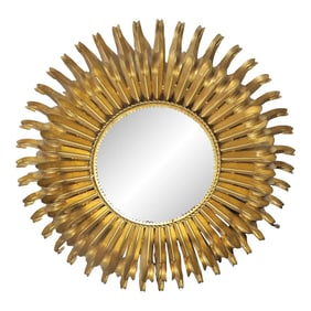 1950's Style Gold Leaf Heavy Wrought Iron Sunburst Mirror