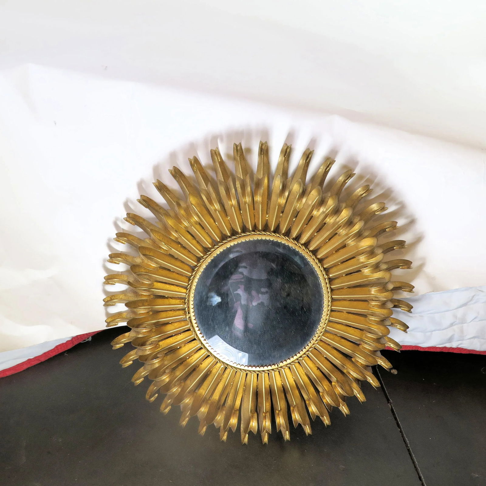 1950's Style Gold Leaf Heavy Wrought Iron Sunburst Mirror - 7