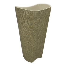 Mid-Century Modern Shawnee Art Pottery Vase With Light Green Basket Weave and Silver Accents Design