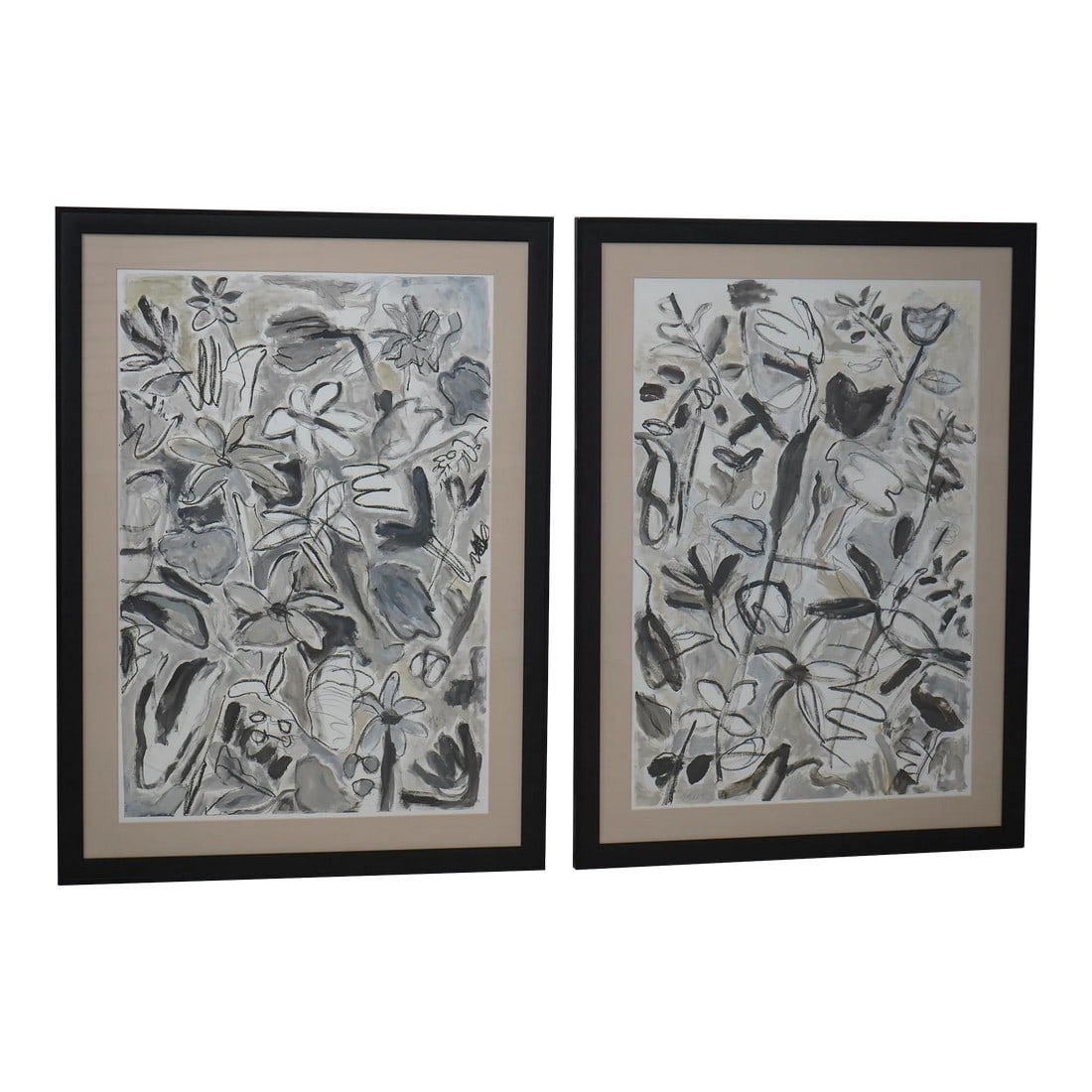 Pair Large Modern Design Artist Signed Watercolors (1 of 13)