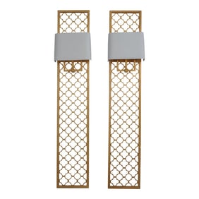 Pair Modern Design Gold Gilt Metal Lighted Wall Sconces