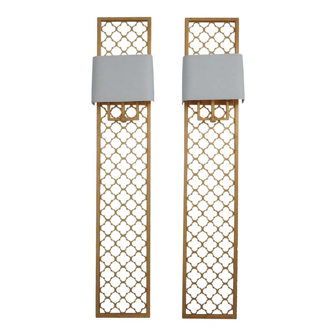 Pair Modern Design Gold Gilt Metal Lighted Wall Sconces: Age: Approx: 15 Years Old Details: Modern Design Quality Construction Ready To Be Installed By Your Electrician Metal Frames w. Gold Gilt Finish From Model Home - Rarely Used Condition: Excellent Orig