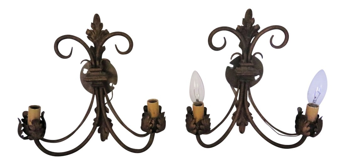 1950s Hollywood Regency Iron Sconces - A Pair