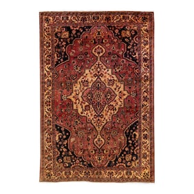 1960s Vintage Persian Bakhtiari Handmade Wool Rug With Medallion Motif in Red