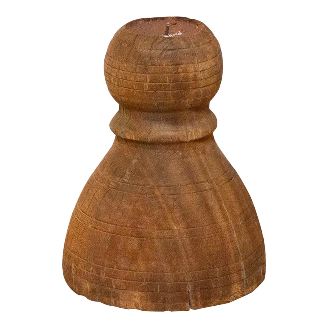 Antique Turned Wood Candle Holder-Satkosia: Primitive antique hand-carved wood seeder, a traditional farm tool from India, now ingeniously repurposed as a captivating candle holder. This antique artifact boasts a semi-oxidized aged finish, addi