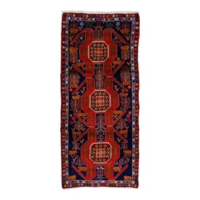 1960s Persian Vintage Geometric Heriz Hand-Knotted Wool Rug in Navy Blue